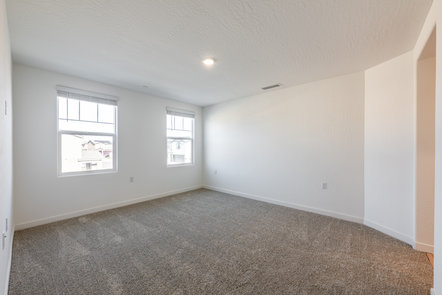 A room with windows and a carpet.