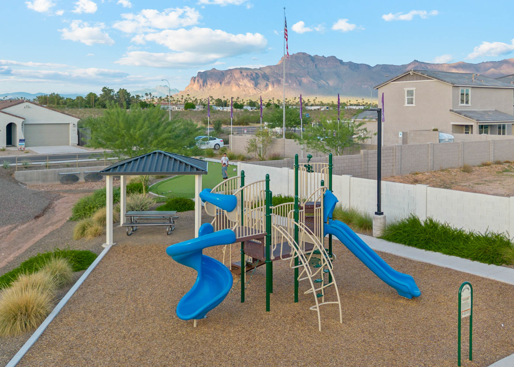 A playground with a slide.