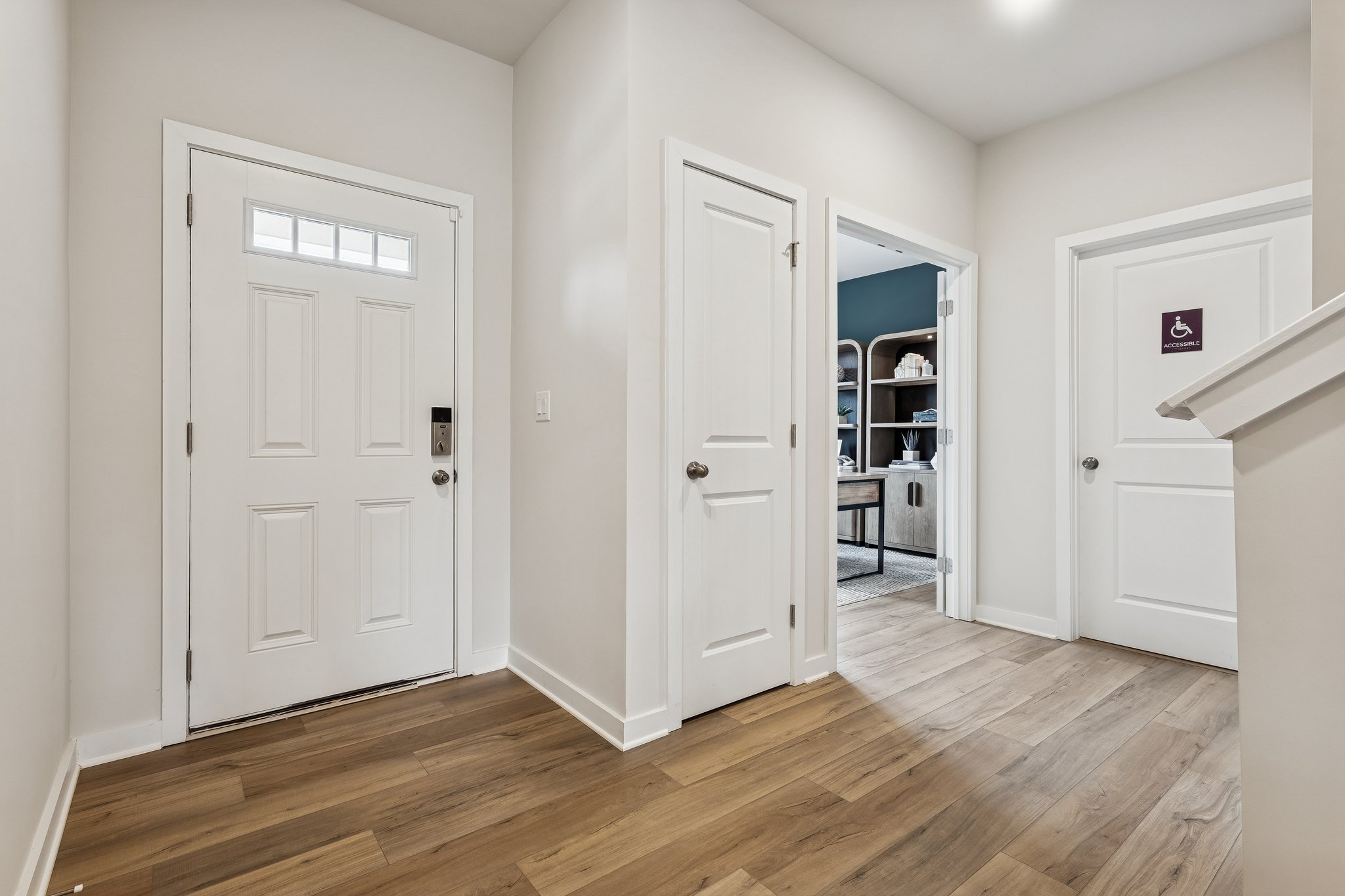A room with white doors.