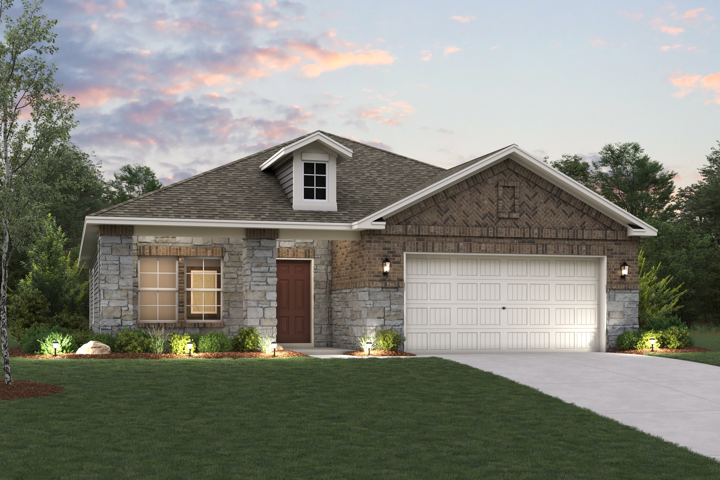 A house with a garage with American Gothic House in the background.