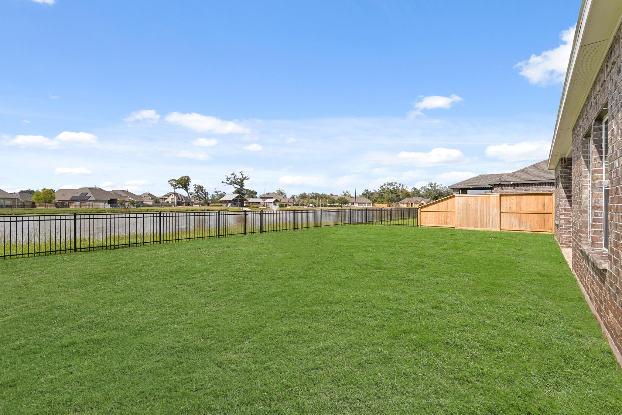 A large green field.