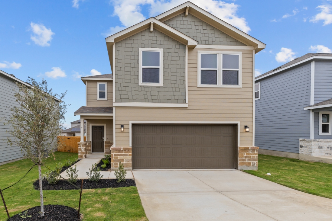 A house with a garage.